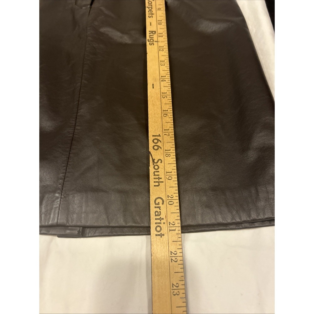 Apostrophe Genuine Leather Pencil Skirt Brown Size 6 Vintage Y2K 90s Minimalist - Picture 12 of 12